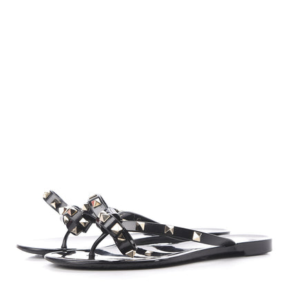 Valentino Garavani PVC Jelly Rockstud Bow Thong Sandals 37 Black 3 of 9