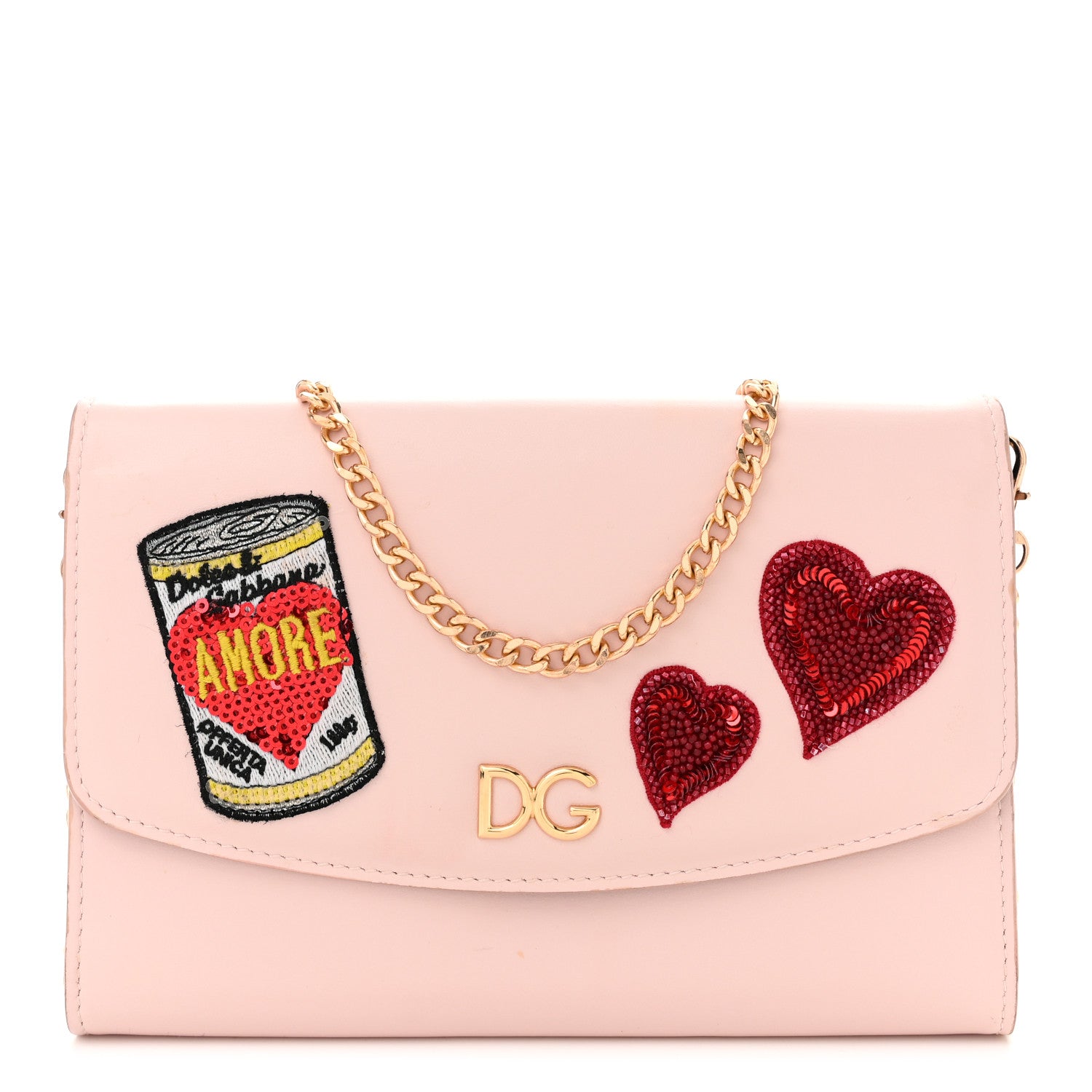 Dolce & Gabbana Vitello Embroidered Amore Wallet On Chain Light Pink 1 of 9
