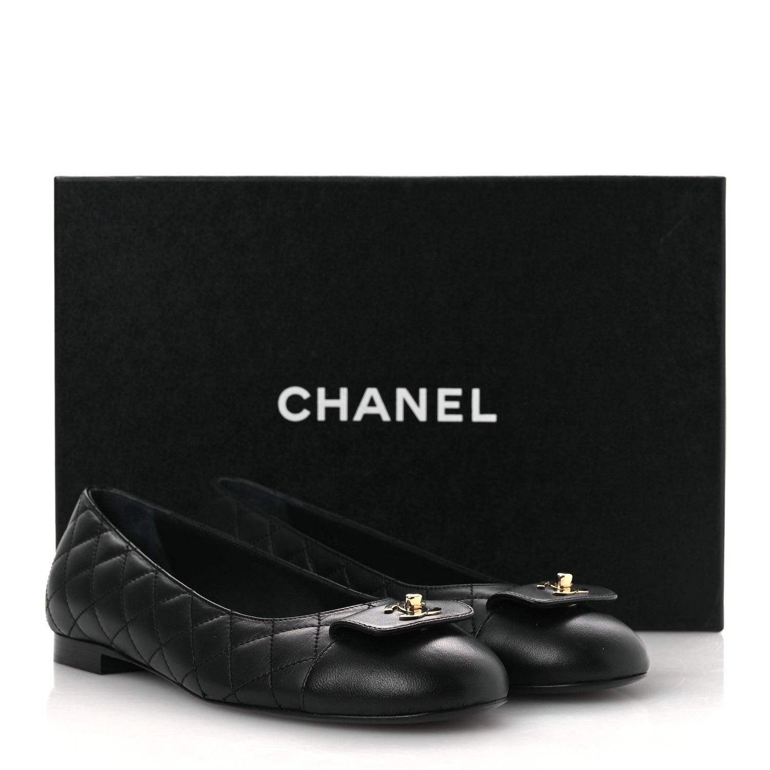 Chanel Calfskin Lambskin Quilted CC Cap Toe Ballerina Flats 37 Black 11 of 11
