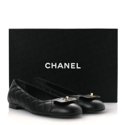 Chanel Calfskin Lambskin Quilted CC Cap Toe Ballerina Flats 37 Black 11 of 11