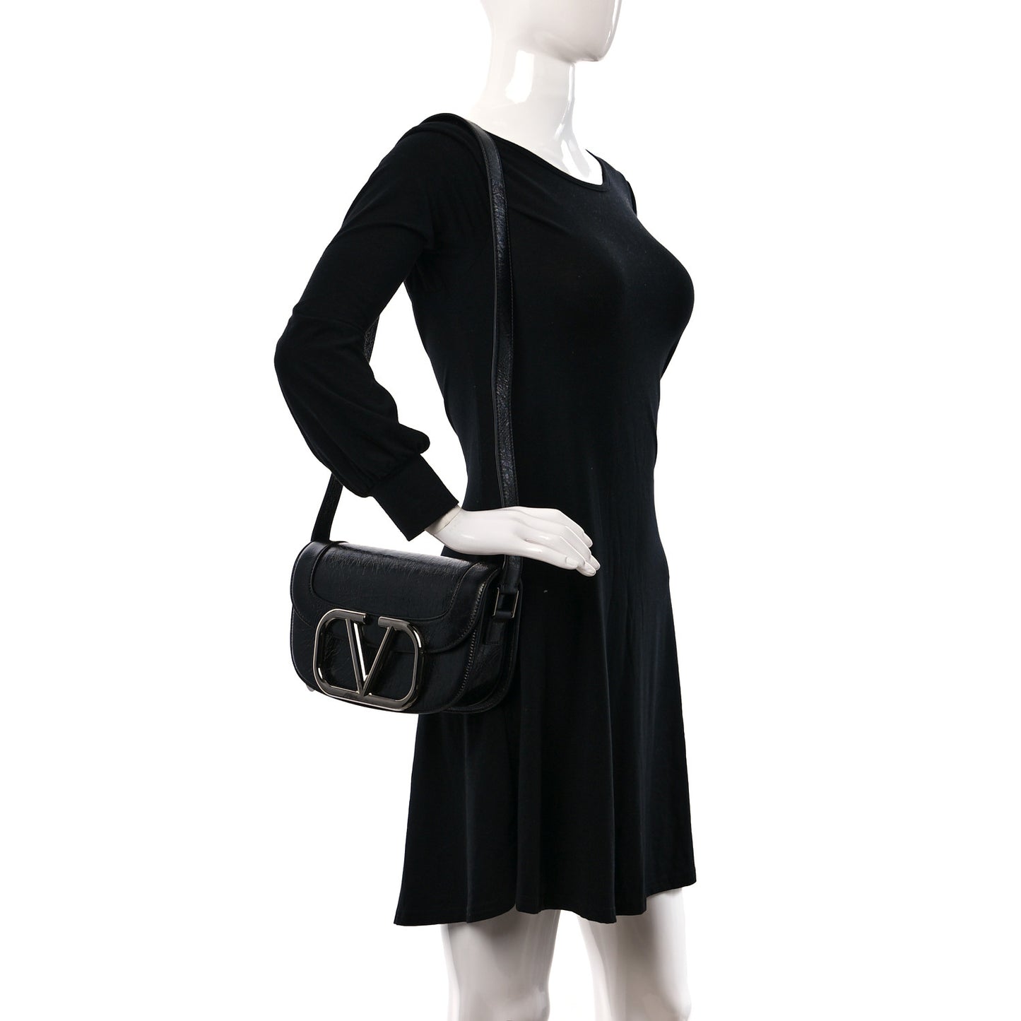 Brushed Calfskin Supervee Shoulder Bag Black