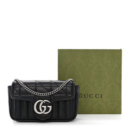 Gucci Calfskin Matelasse Aria Super Mini GG Marmont Shoulder Bag Black 11 of 11