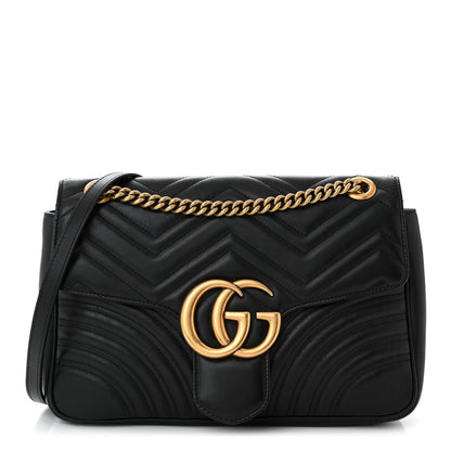 Gucci Calfskin Matelasse Medium GG Marmont Shoulder Bag Black 1 of 10