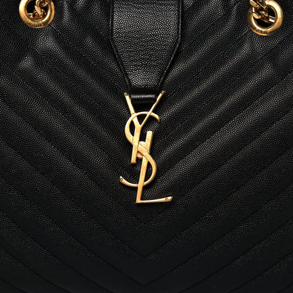 Saint Laurent Grain De Poudre Matelasse Chevron Monogram Shopping Bag Black 11 of 11