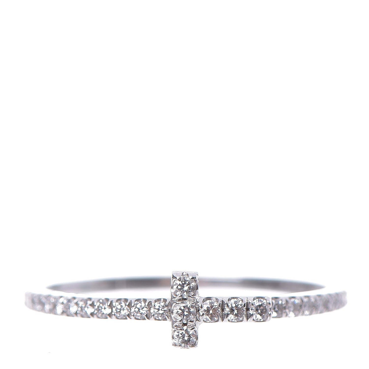Tiffany 18K White Gold Diamond T Wire Pave Ring 55 7.25 1 of 5