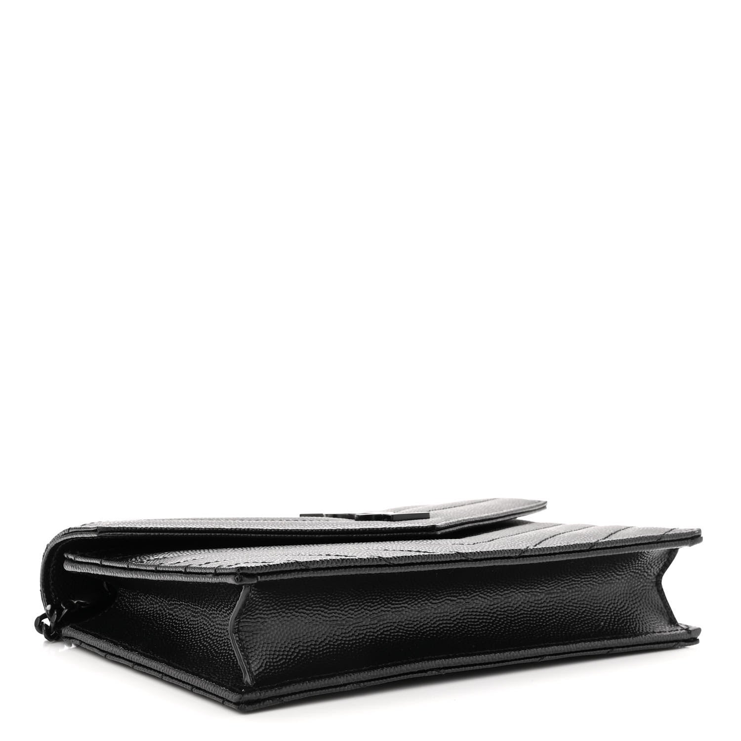 Saint Laurent Grain De Poudre Matelasse Chevron Monogram Monochrome Envelope Chain Wallet Black 4 of 9