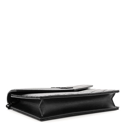 Saint Laurent Grain De Poudre Matelasse Chevron Monogram Monochrome Envelope Chain Wallet Black 4 of 9