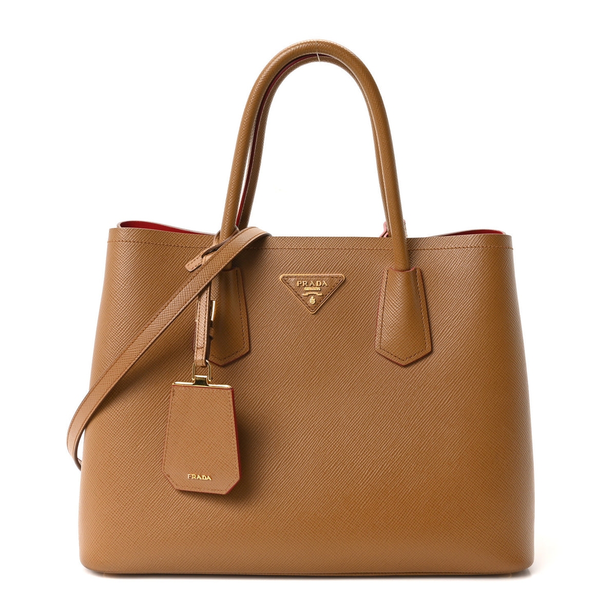 Saffiano Cuir Medium Double Bag Caramel Fuoco