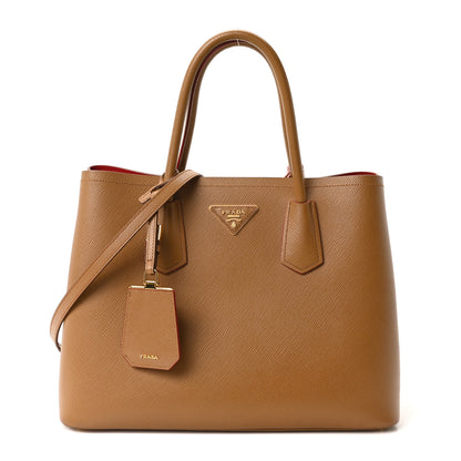 Prada Saffiano Cuir Medium Double Bag Caramel Fuoco 1 of 9