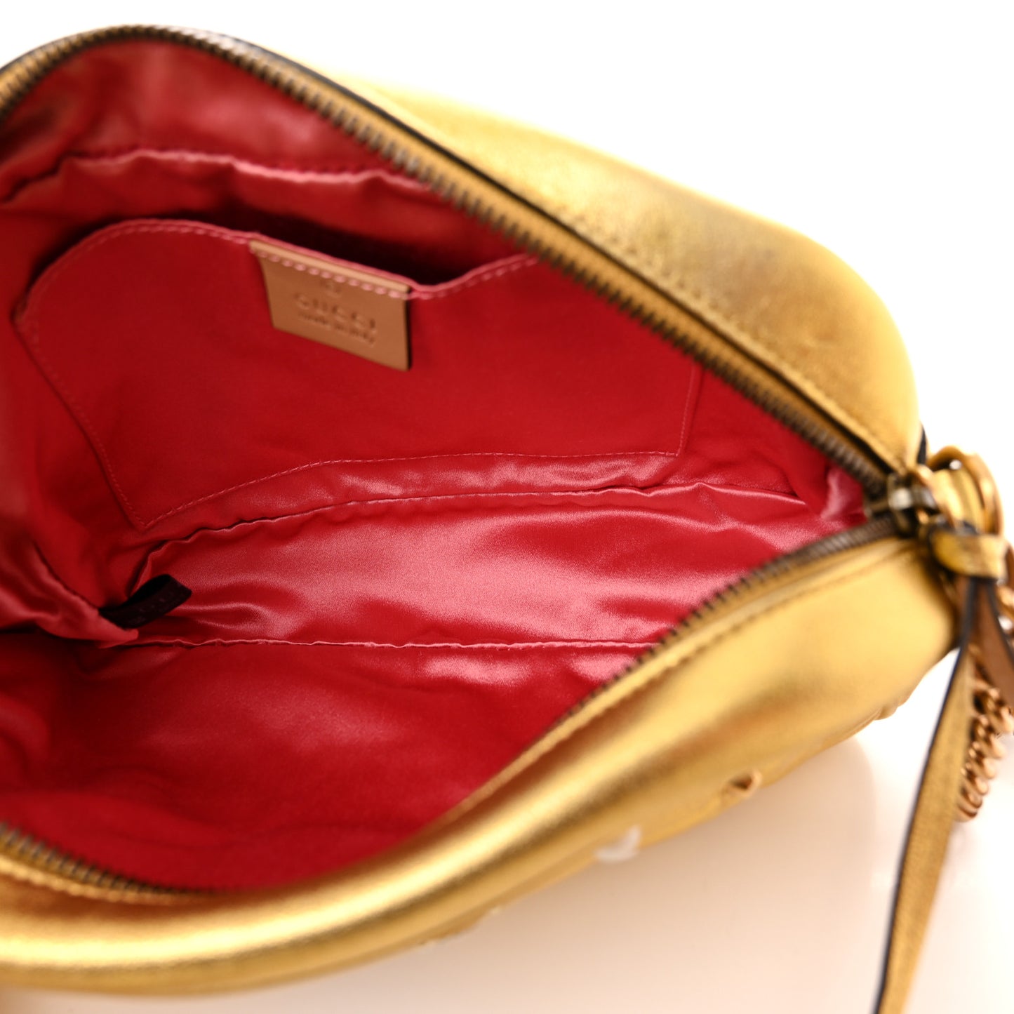 Metallic Calfskin Matelasse Studded Small Pearly GG Marmont Chain Shoulder Bag Gold
