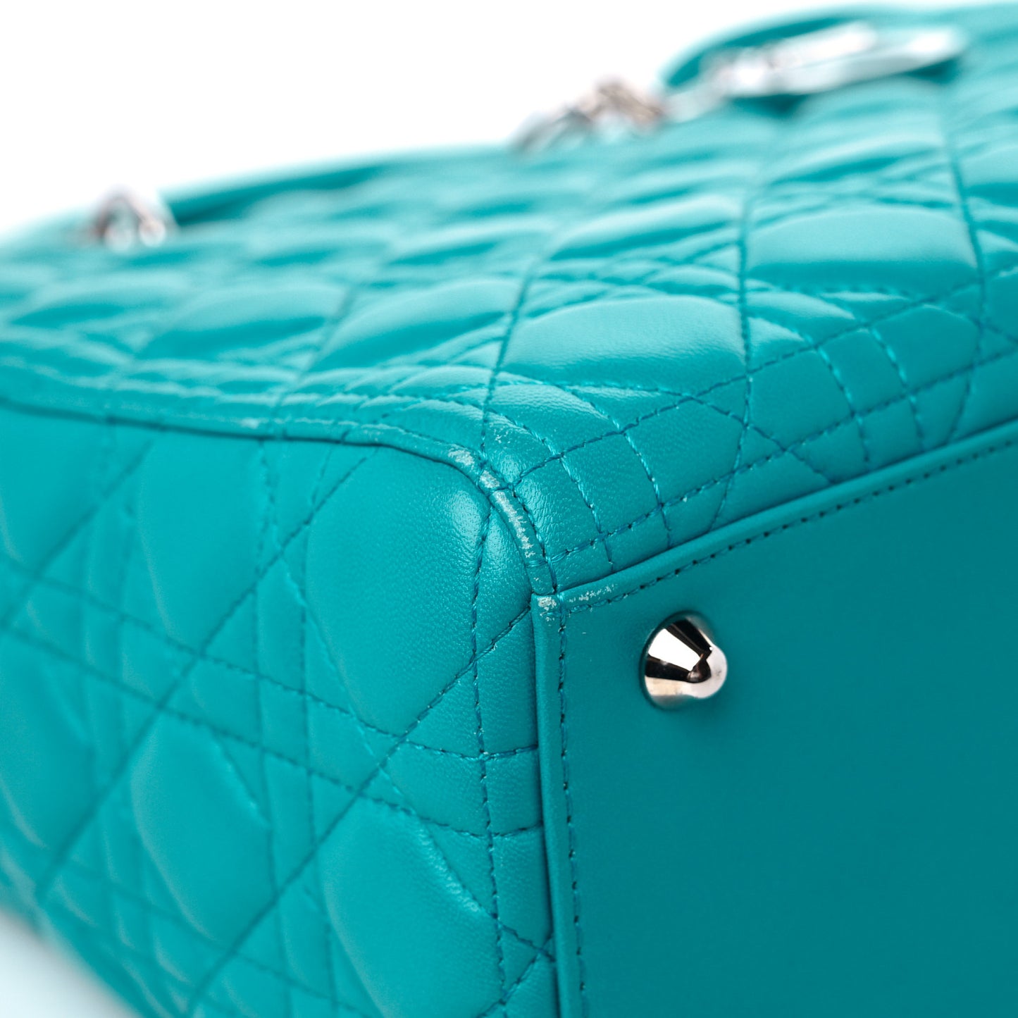 Lambskin Cannage Large Lady Dior Turquoise