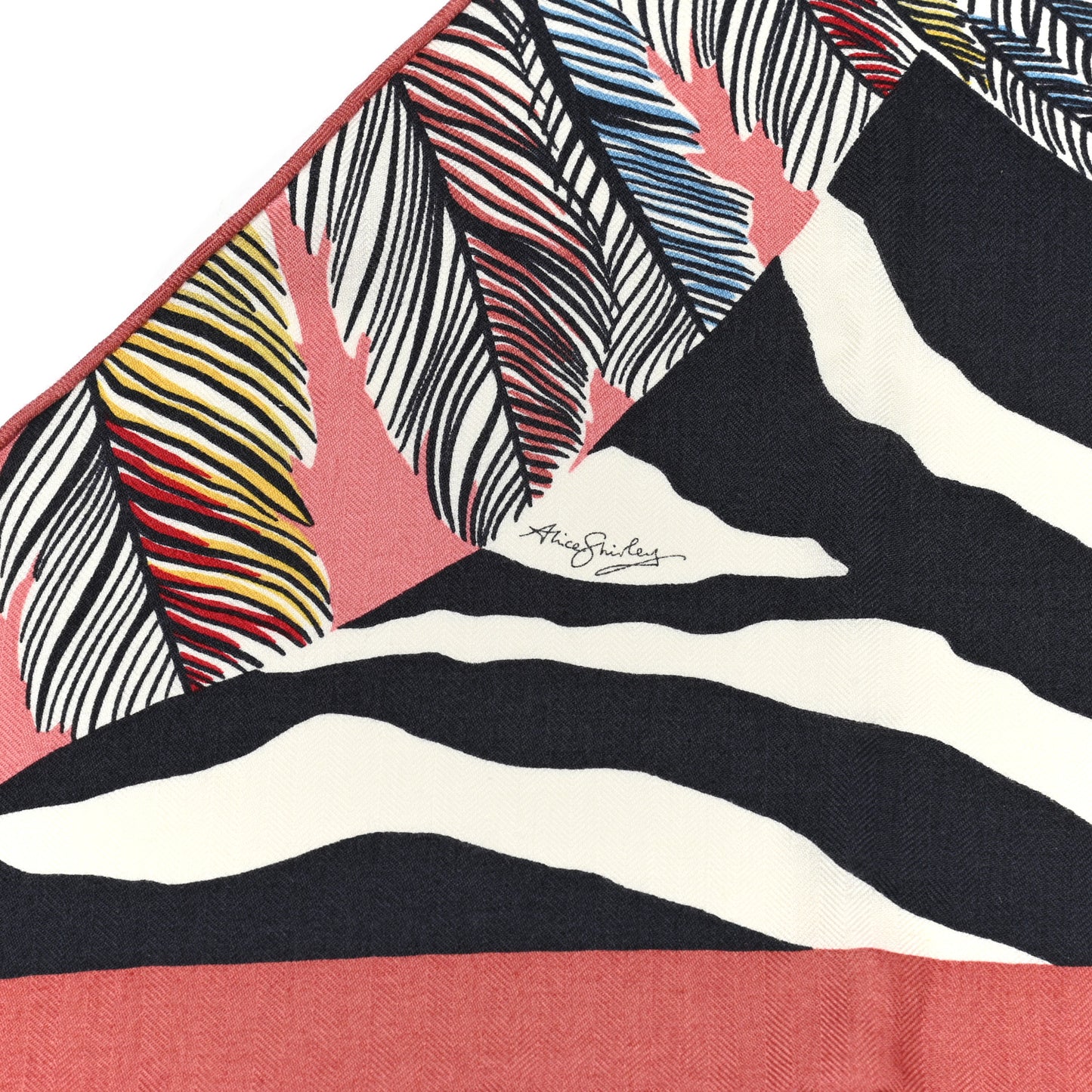 Cashmere Zebra Pegasus Pointe Triangle Scarf Vieux Rose Black White