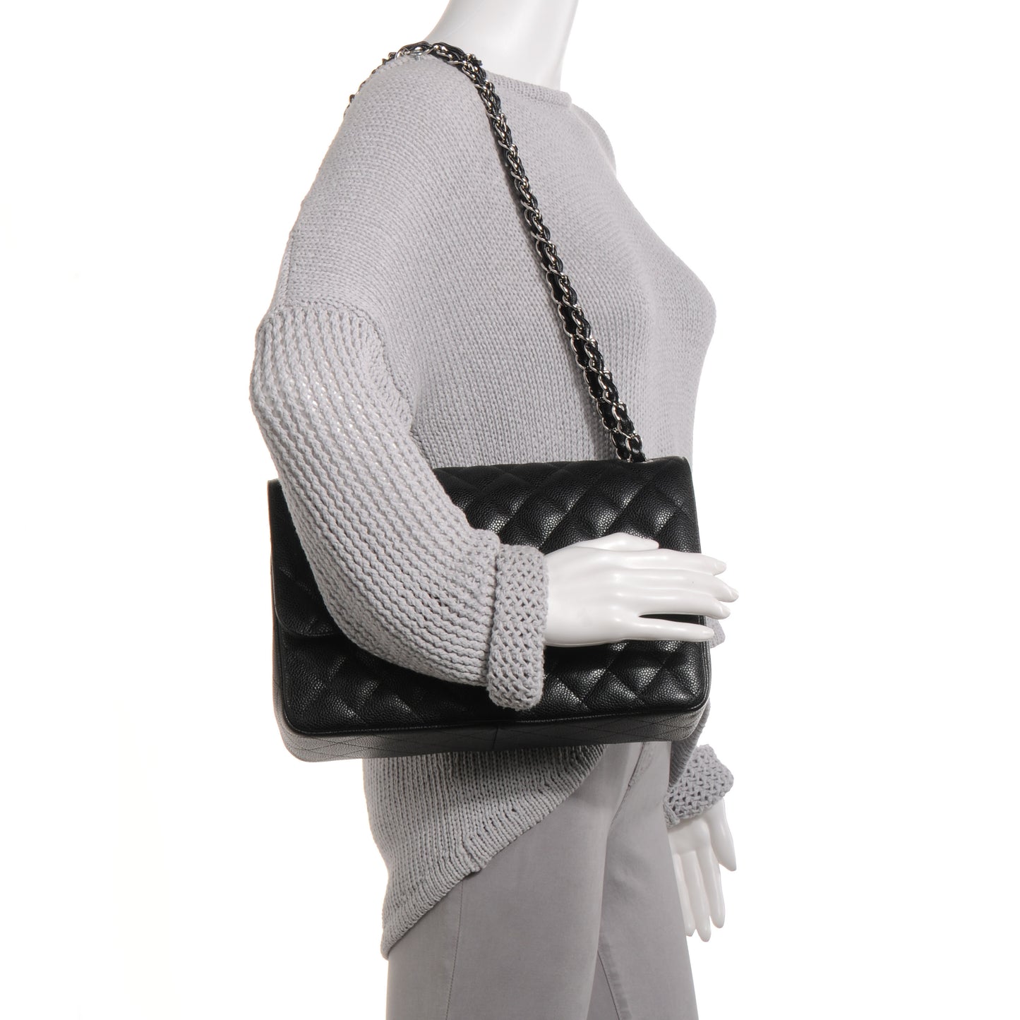 Caviar Quilted Jumbo Double Flap Black