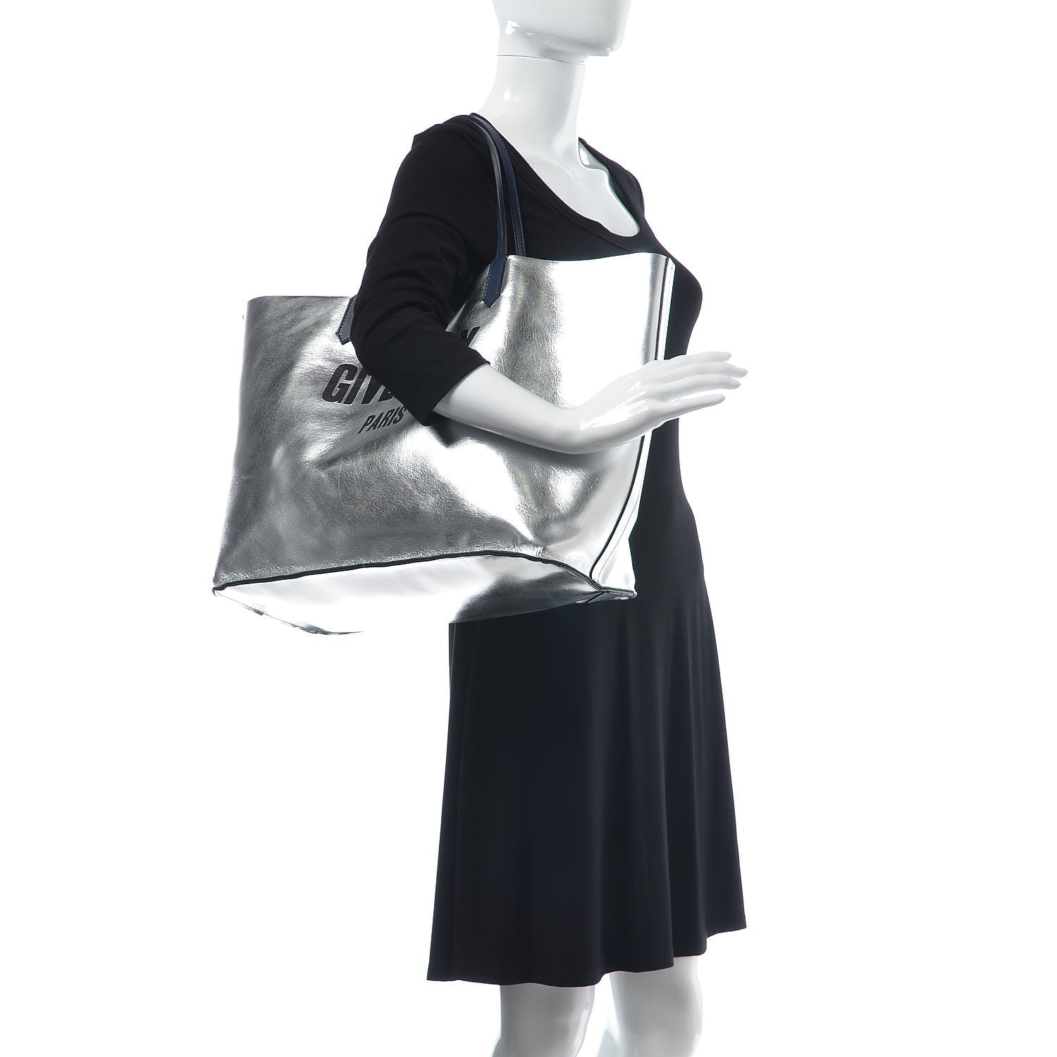 Givenchy Metallic Calfskin Suede Ombre Large Reversible Antigona Tote Blue Silver 2 of 15