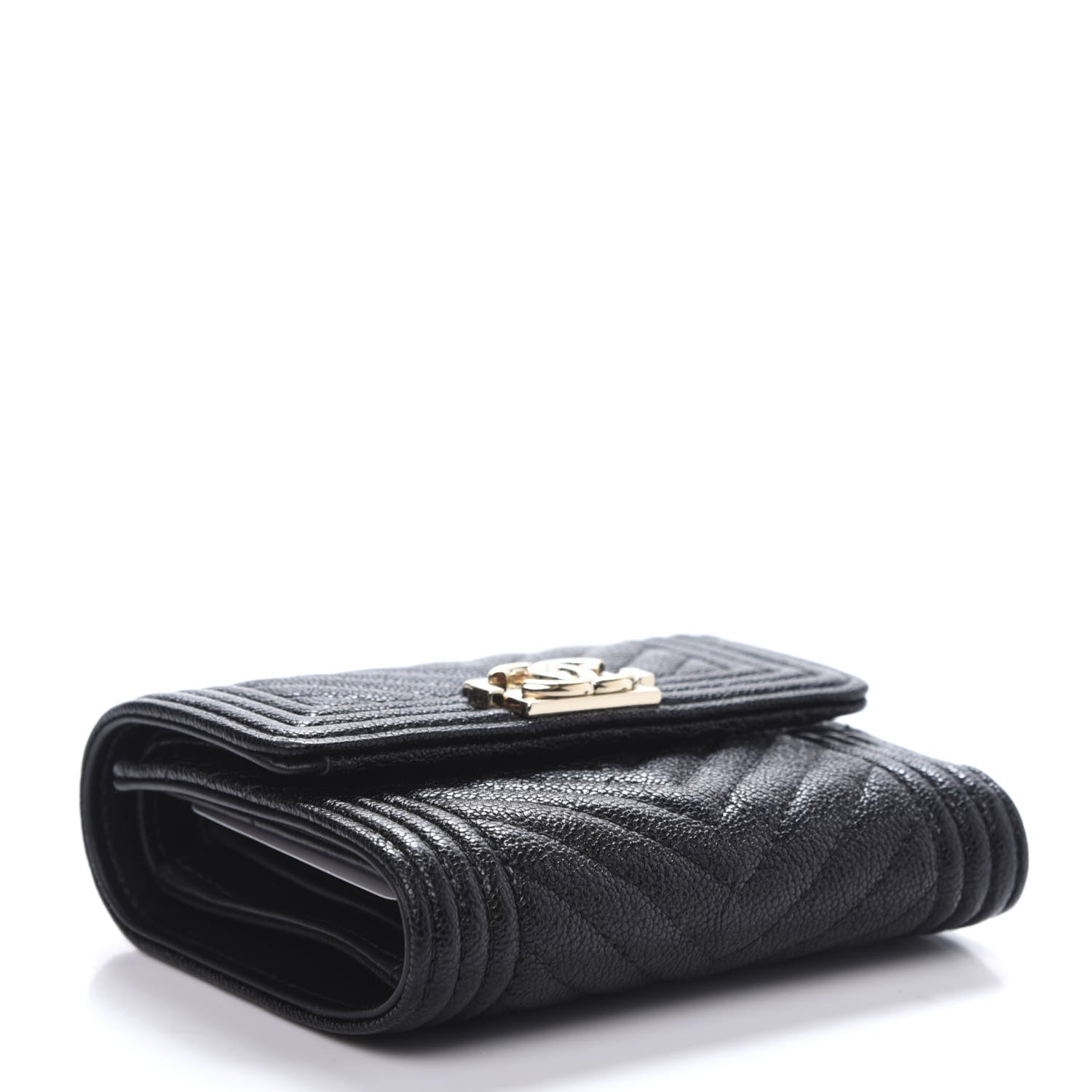 Chanel Caviar Chevron Quilted Boy Compact Wallet Black 4 of 9