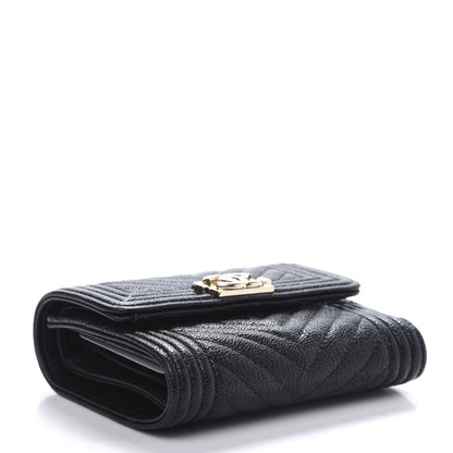 Chanel Caviar Chevron Quilted Boy Compact Wallet Black 4 of 9