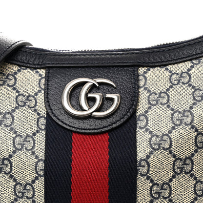 Gucci GG Supreme Monogram Textured Dollar Calfskin Web Small Ophidia Half Moon Hobo Beige Blue 8 of 11