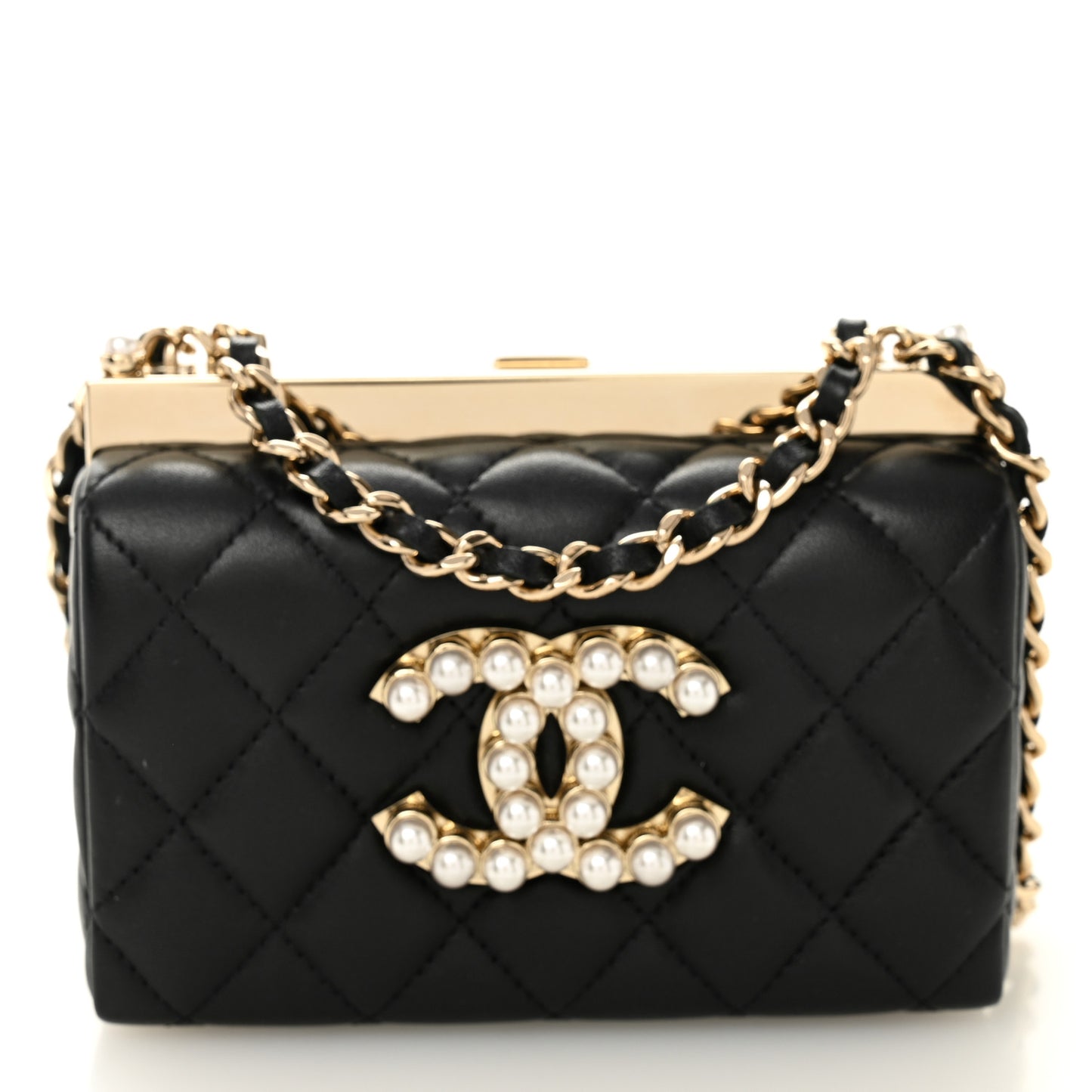 Lambskin Quilted Pearl CC Vanity Case Black
