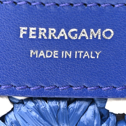 Salvatore Ferragamo Raffia Effect Calfskin Medium Hug Bag White Lapis Lazuli 6 of 9