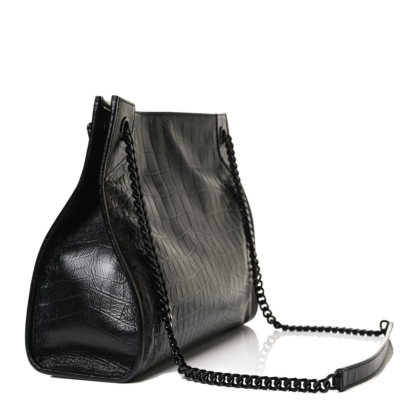 Calfskin Crocodile Embossed Monogram Medium Niki Shopping Bag Black