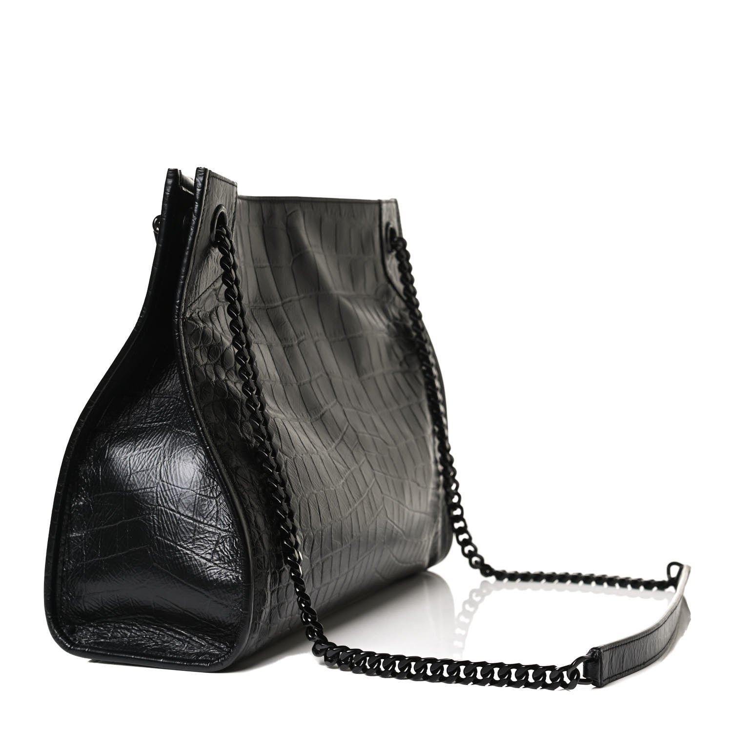 Saint Laurent Calfskin Crocodile Embossed Monogram Medium Niki Shopping Bag Black 3 of 13