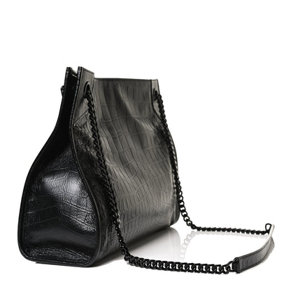 Saint Laurent Calfskin Crocodile Embossed Monogram Medium Niki Shopping Bag Black 3 of 13