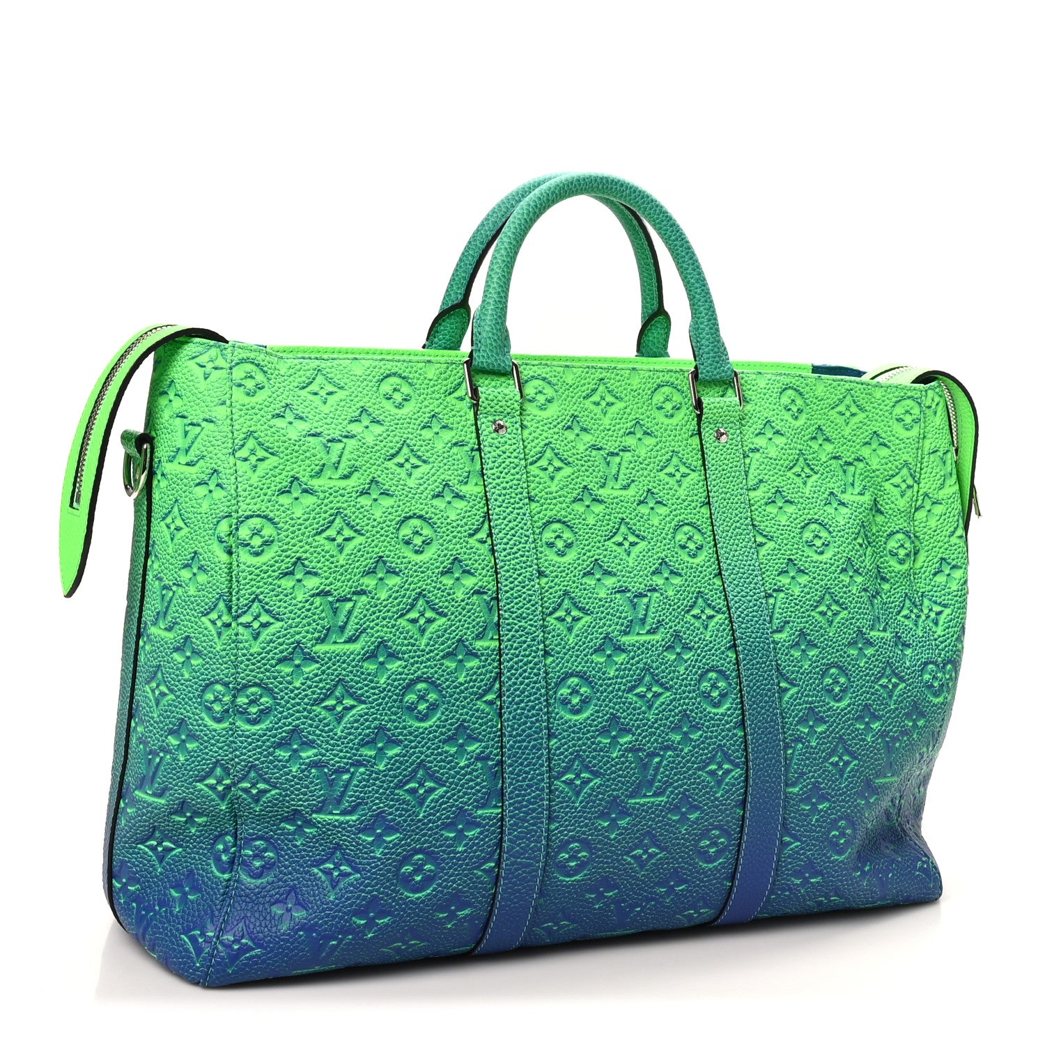 Louis Vuitton Taurillon Illusion Keepall Tote Bleu Vert 2 of 8