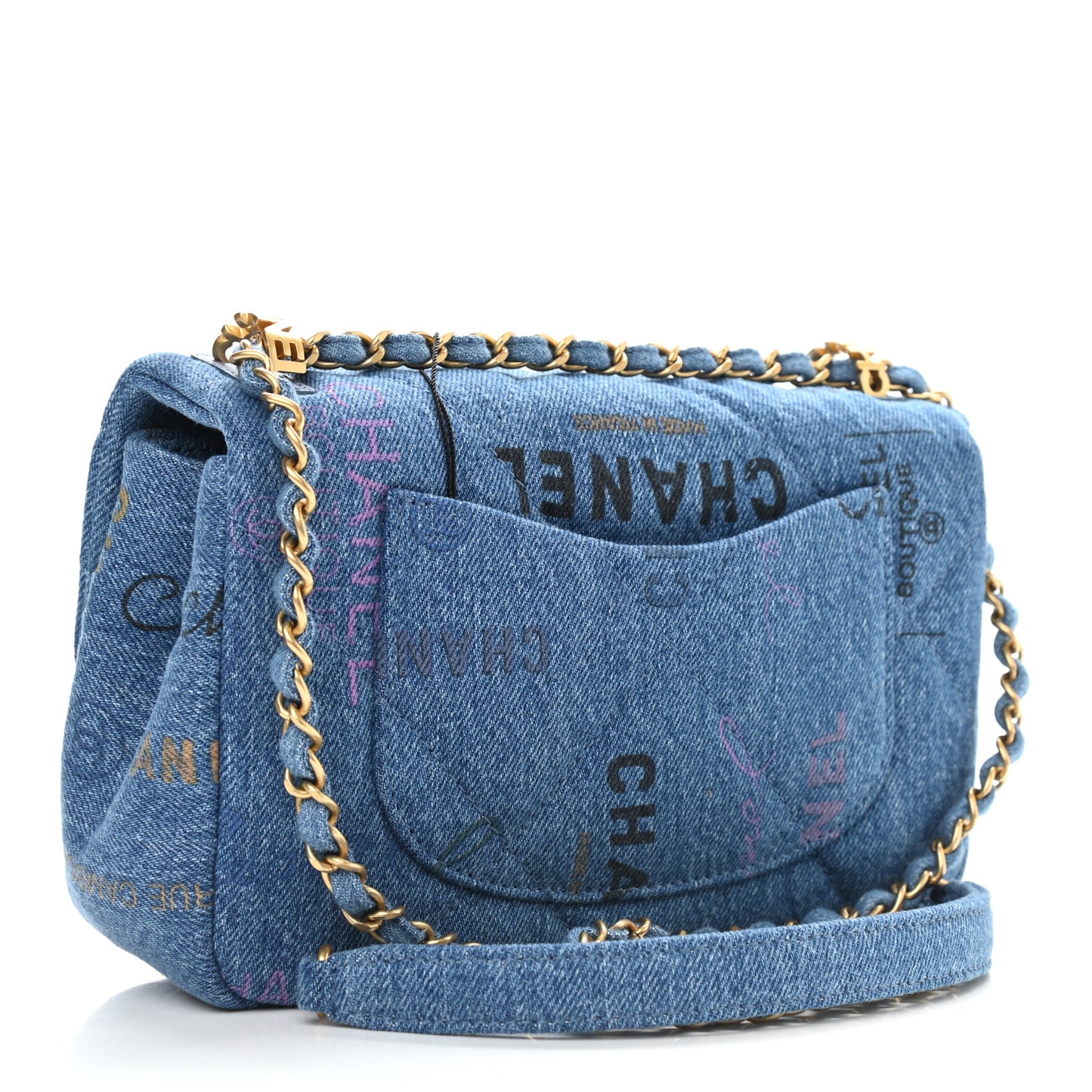Denim Quilted Mini Denim Mood Rectangular Flap Blue Multicolor