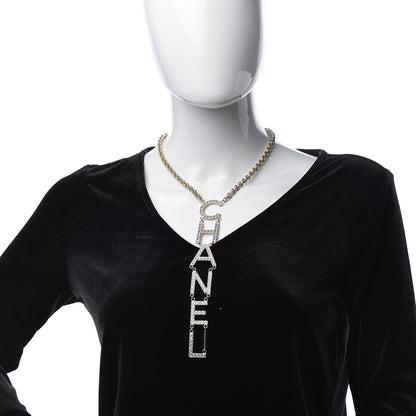 Chanel Metal Crystal Cha-Nel Logo Necklace Gold 2 of 7