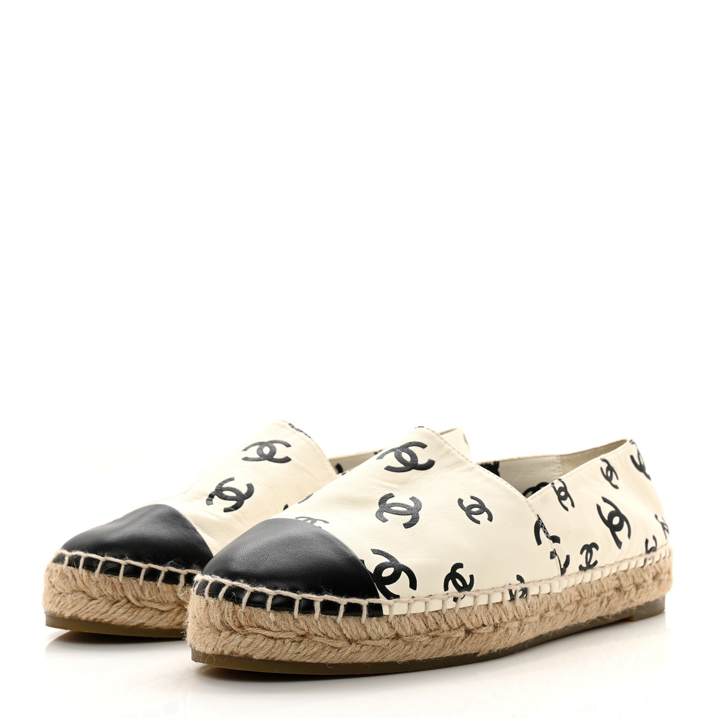 Lambskin Printed CC Espadrilles 39 White Black