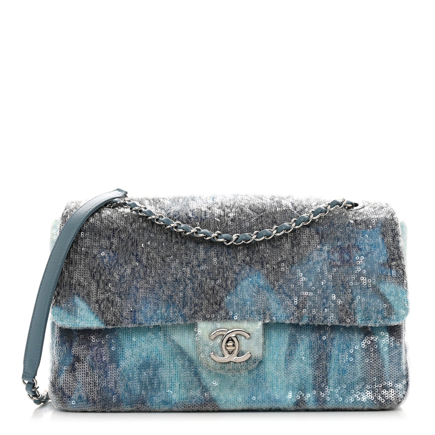 Sequin Large Waterfall Flap Light Blue