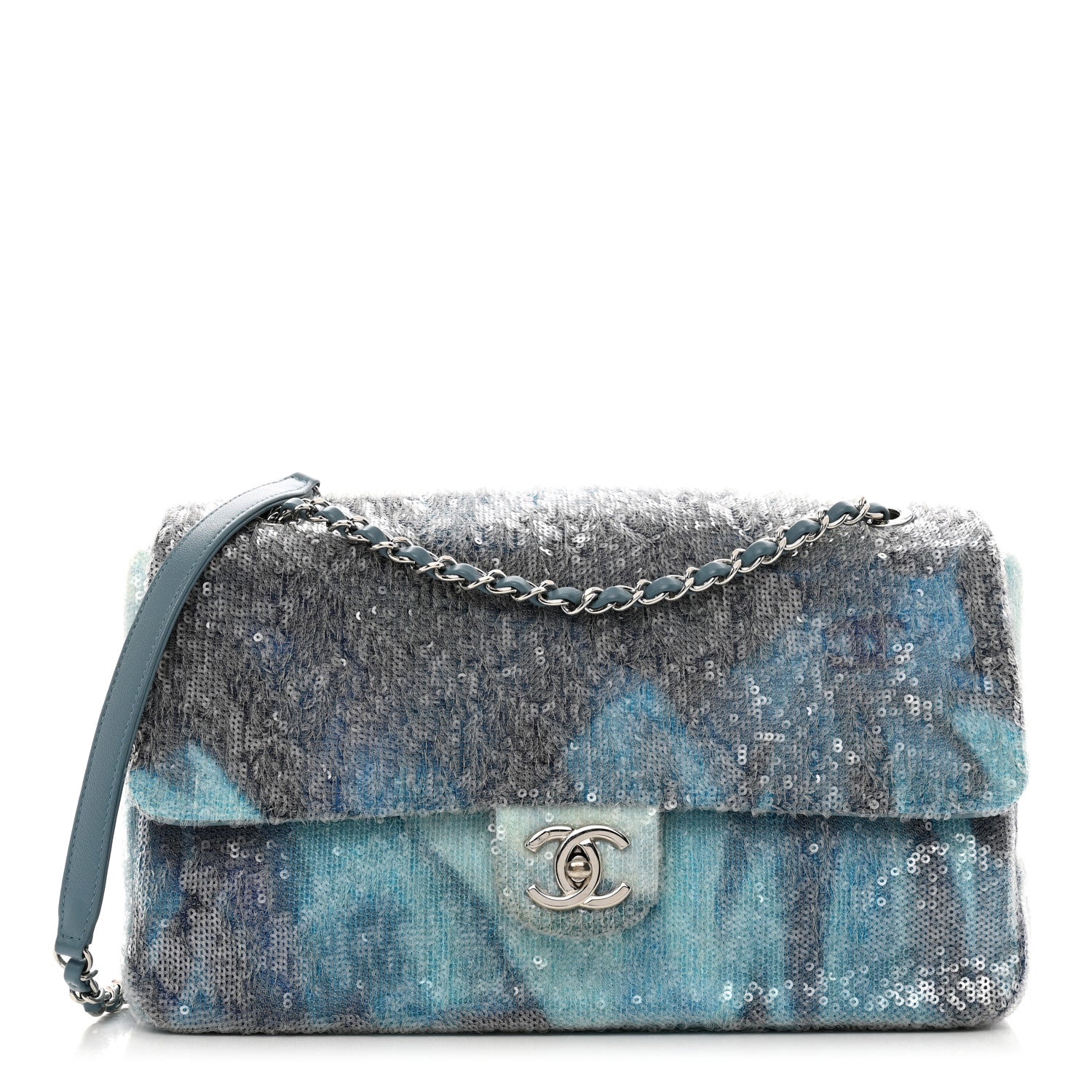 Chanel Sequin Large Waterfall Flap Light Blue 1 of 11