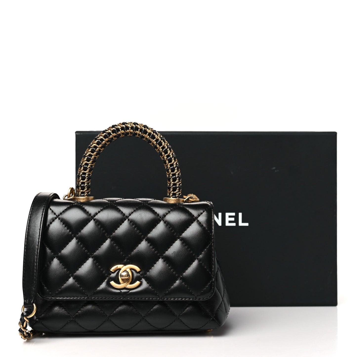 Calfskin Quilted Extra Mini Coco Handle Flap Black