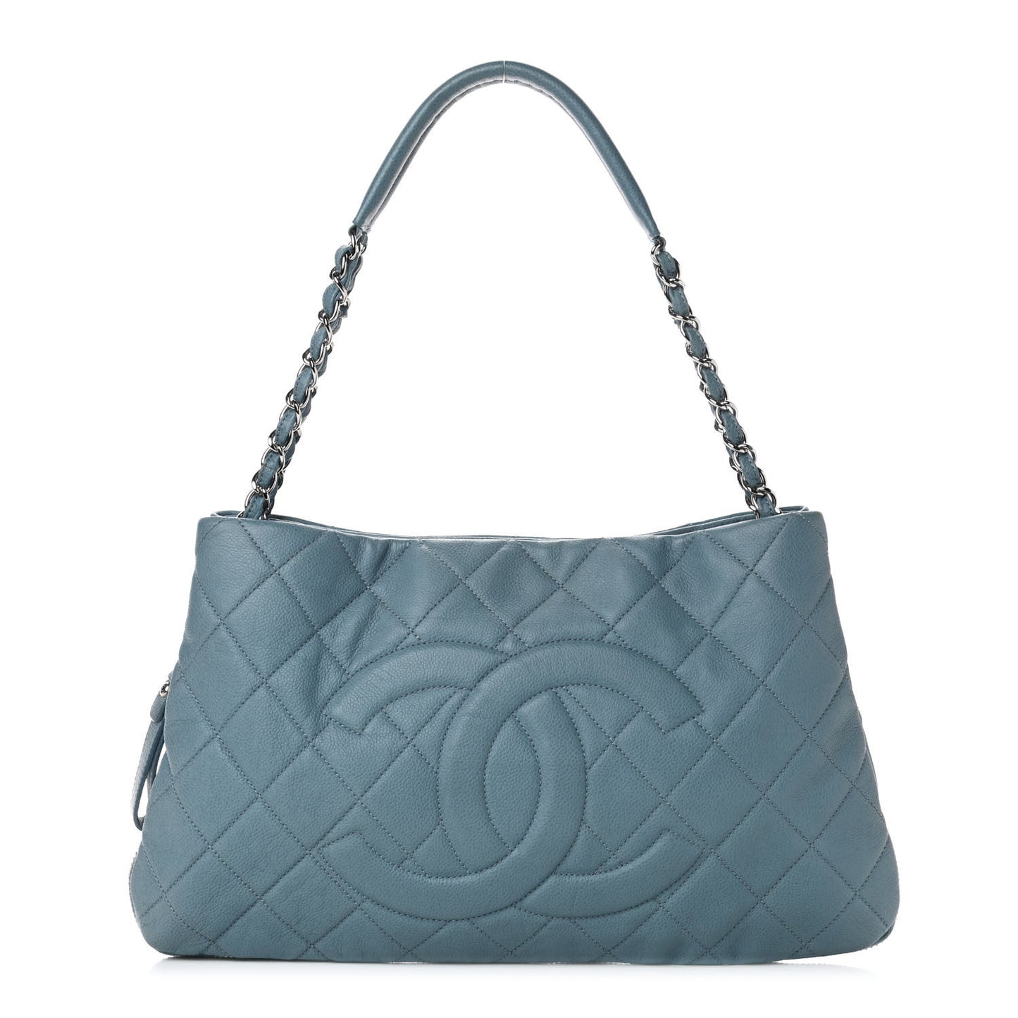 Caviar Quilted Expandable Zip Shoulder Bag Blue