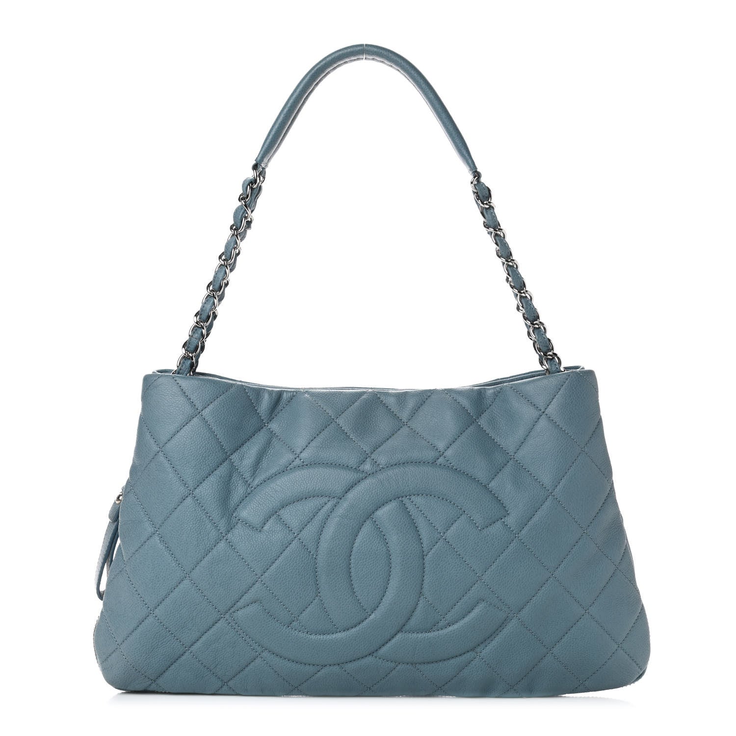 Chanel Caviar Quilted Expandable Zip Shoulder Bag Blue 1 of 5