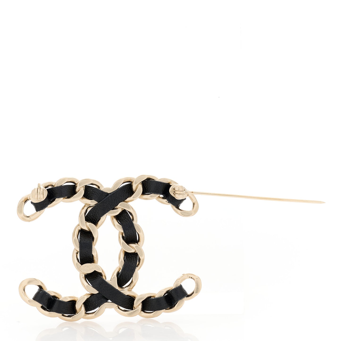 Lambskin Chain CC Brooch Black Gold