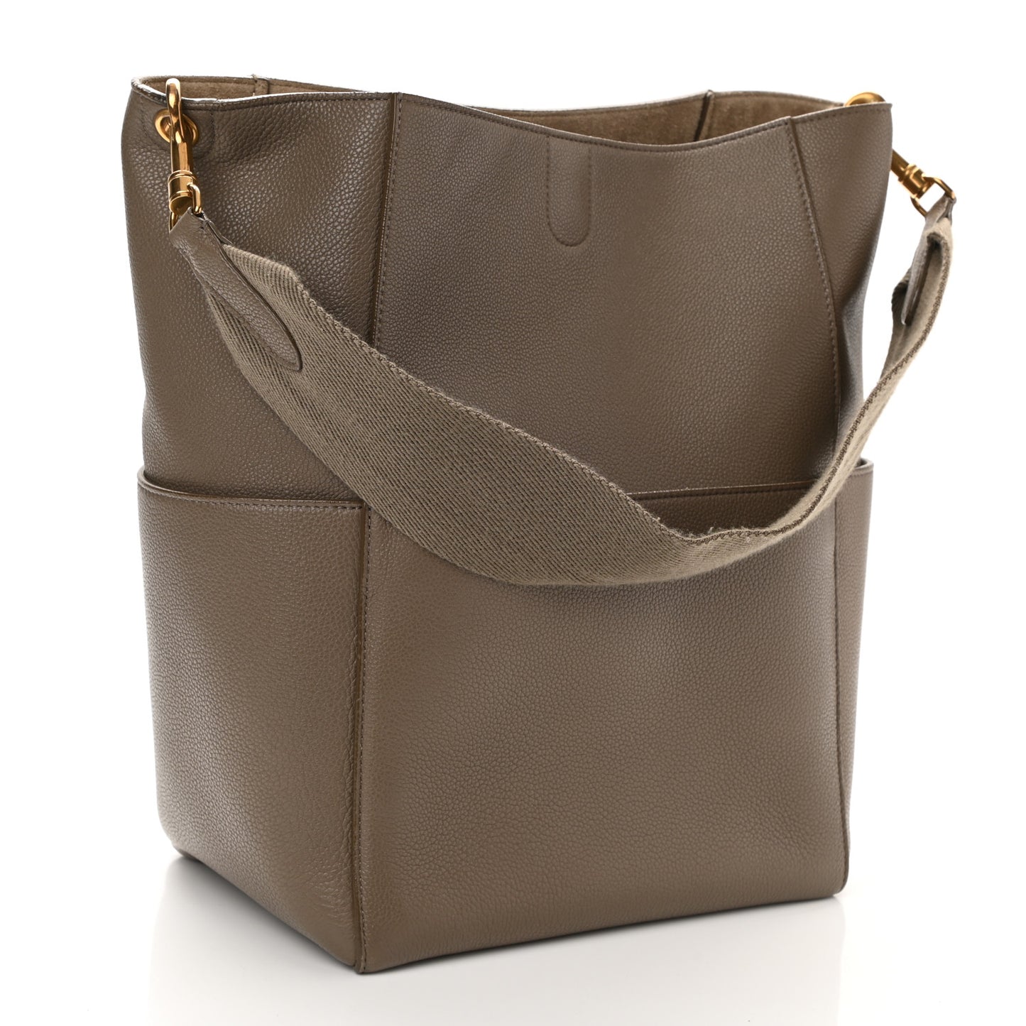 Soft Grained Calfskin Sangle Bucket Bag Taupe