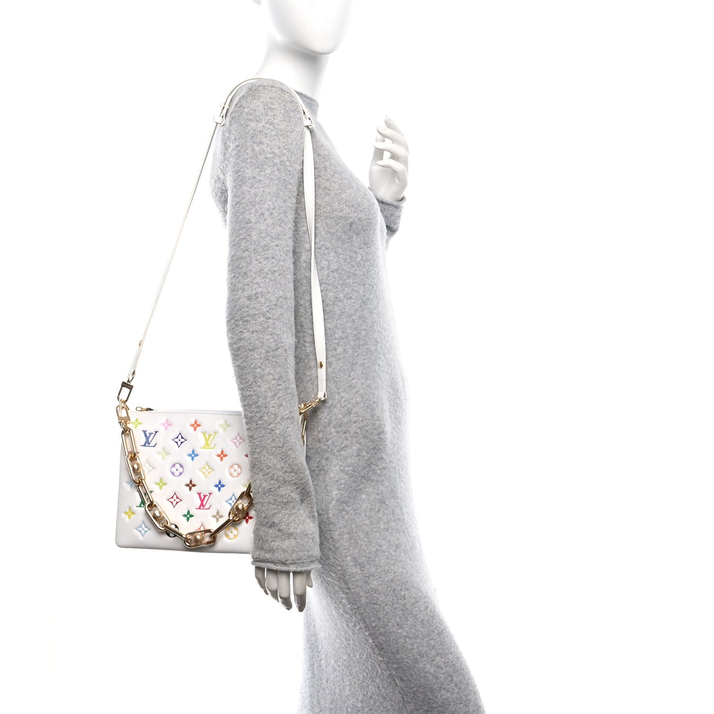 LV x TM Lambskin Embossed Monogram Coussin PM White Multicolor