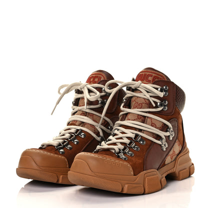 Gucci X SEGA Suede Calfskin GG Monogram Womens Flashtrek High-Top Sneakers 37.5 New Cuir Beige Ruggine 3 of 8
