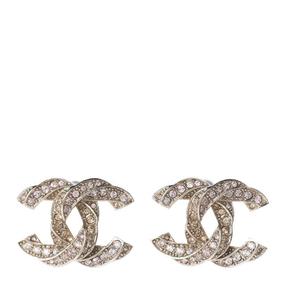 Chanel Crystal Twisted CC Earrings Light Gold Pale Pink 1 of 5