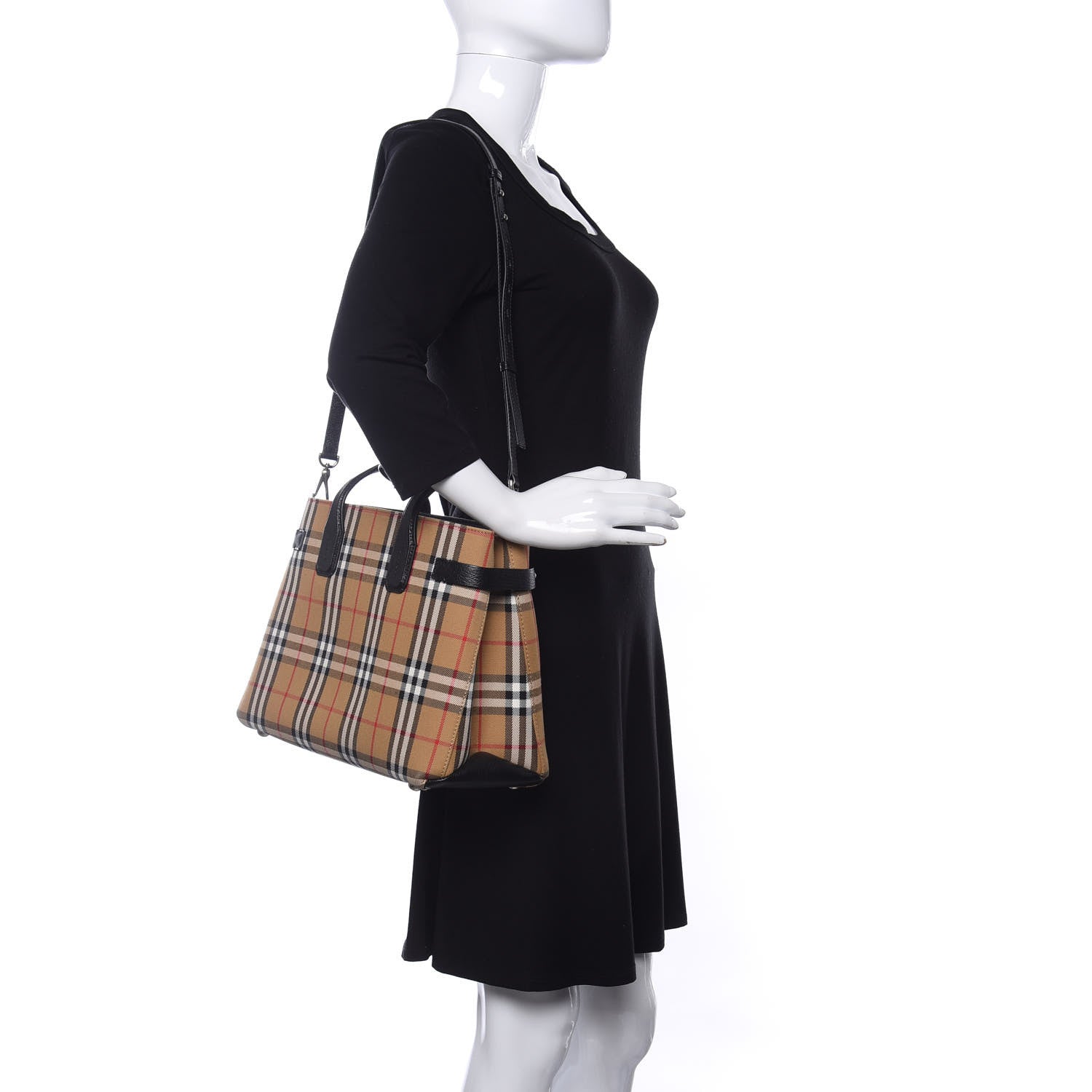 Burberry Goatskin Vintage Check Medium Banner Tote Black 2 of 10