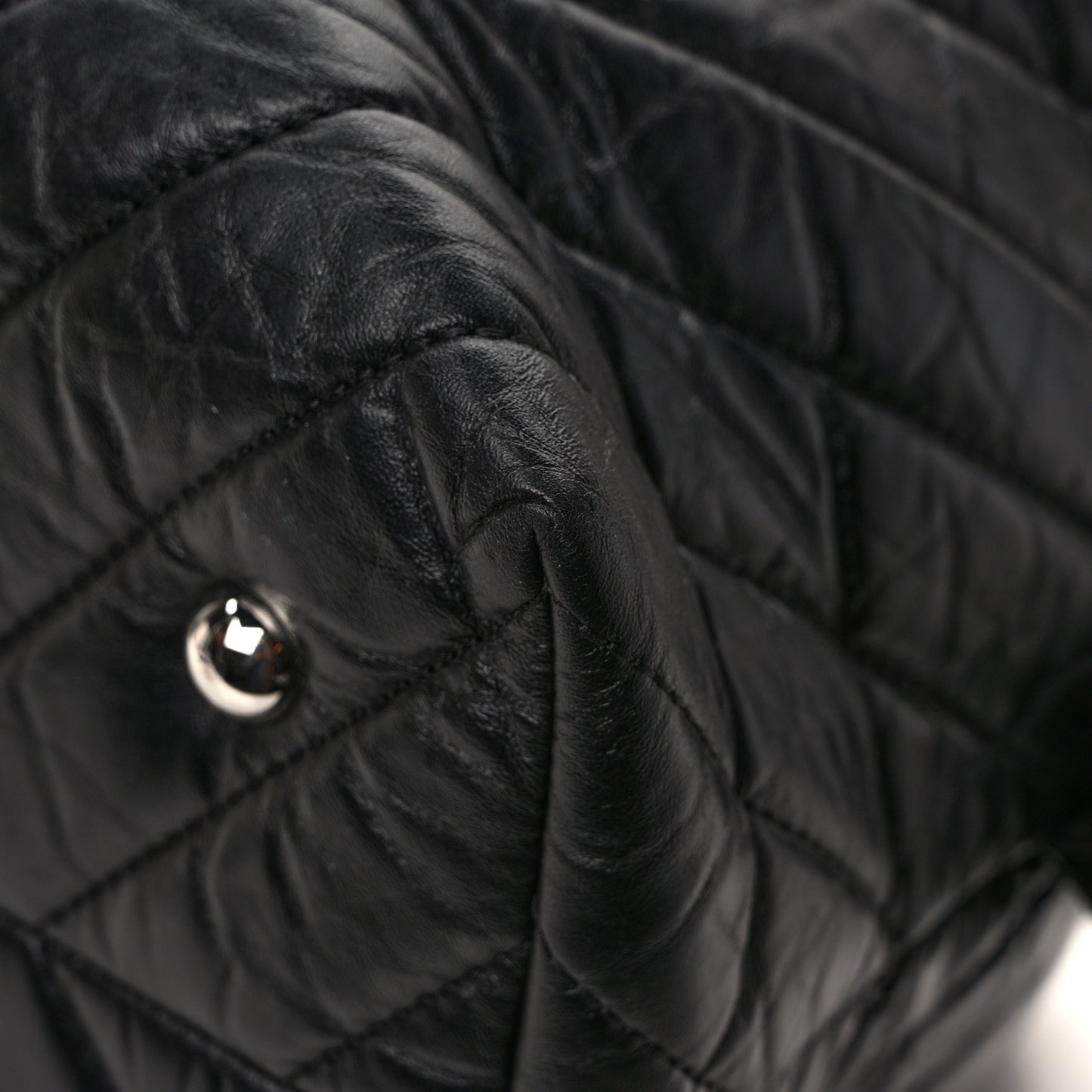 Aged Calfskin Chevron Quilted Duffle Bag Black