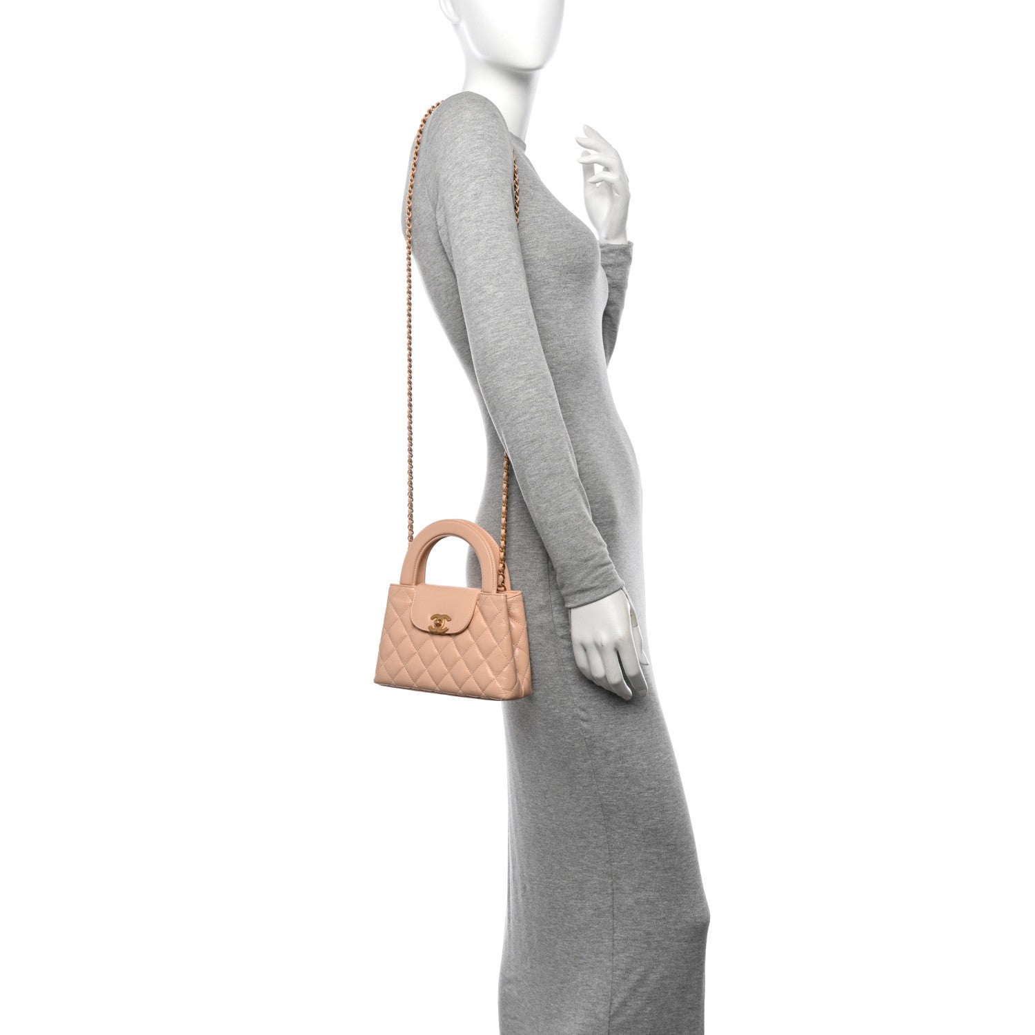 Chanel Shiny Aged Calfskin Quilted Nano Kelly Shopper Beige 2 of 10