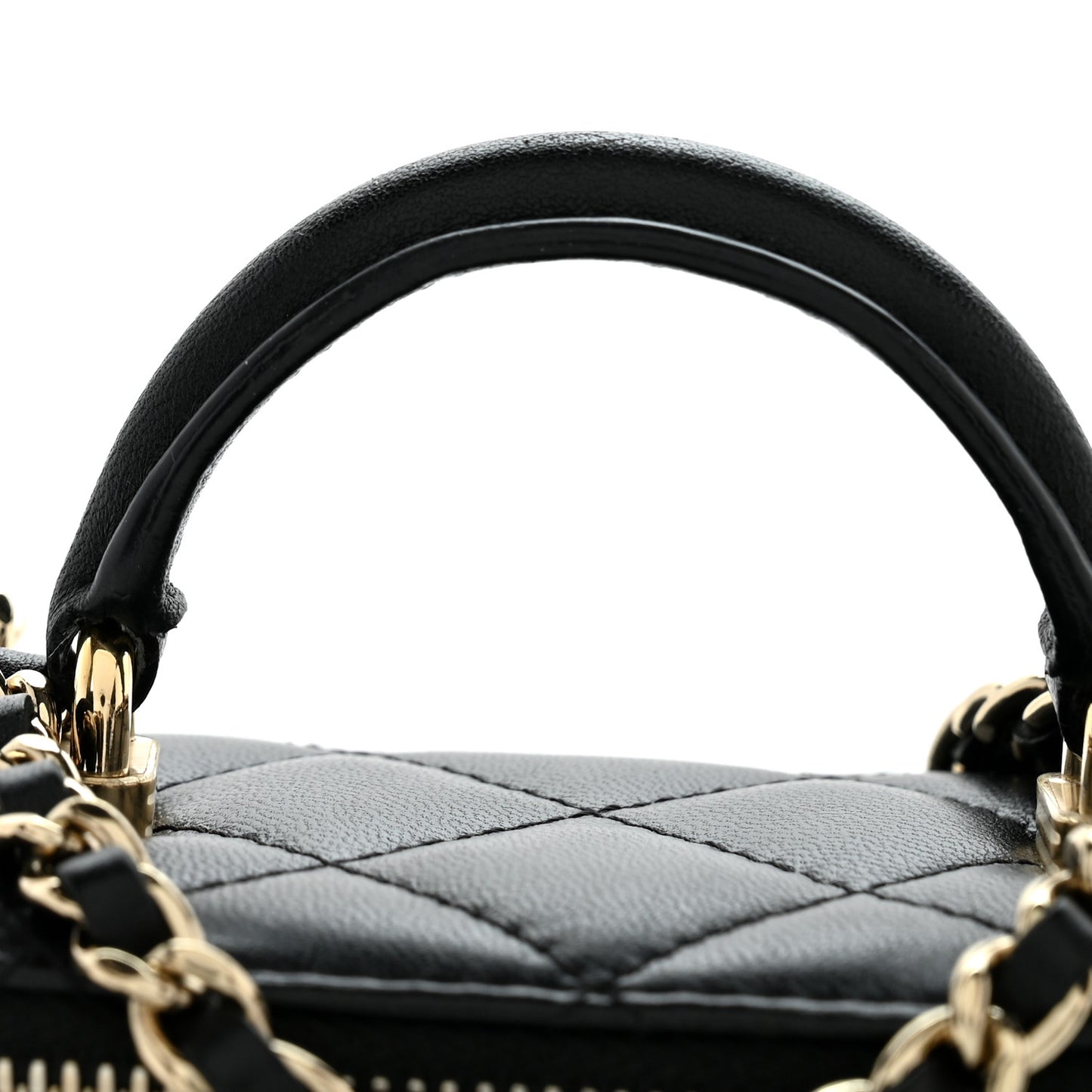 Lambskin Quilted Top Handle Mini Vanity Case With Chain Black
