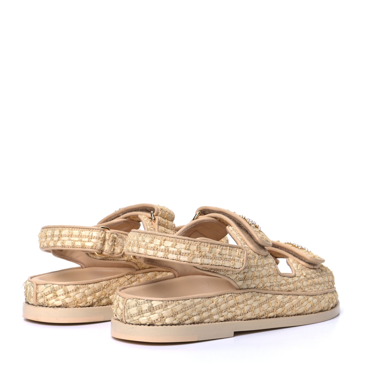Chanel Braided Fabric Velcro Dad Sandals 37.5 Beige 3 of 4