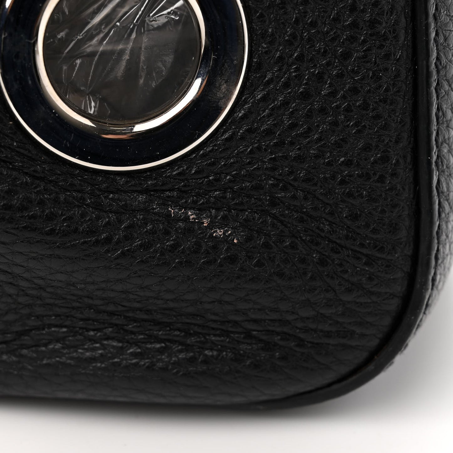 Vitello Daino Grommet Chain Satchel Bag Black