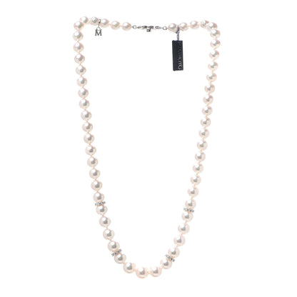 Mikimoto 18K White Gold Diamond Akoya Pearl 7-9mm Graduated Strand Rondelle Necklace 3 of 6