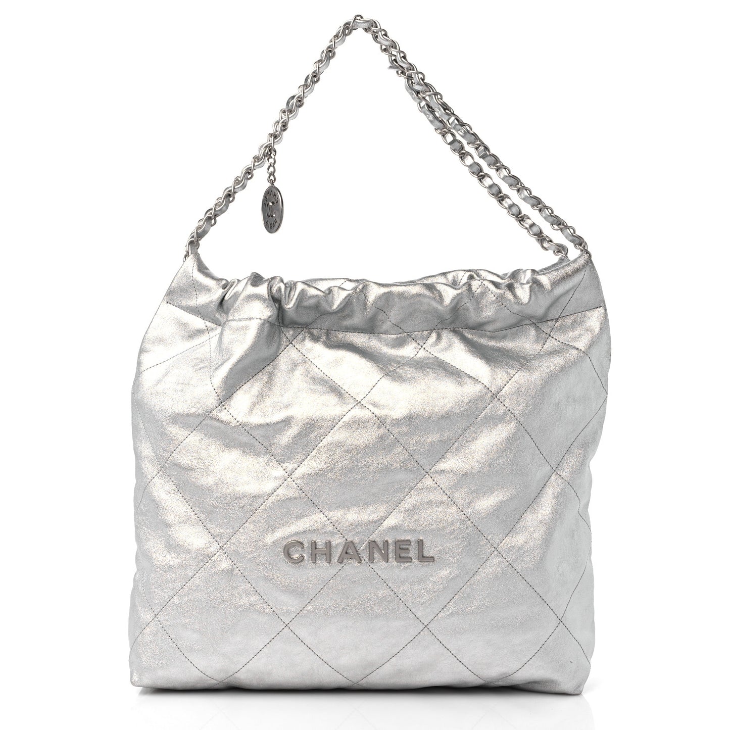 Metallic Calfskin Quilted Chanel 22 Silver