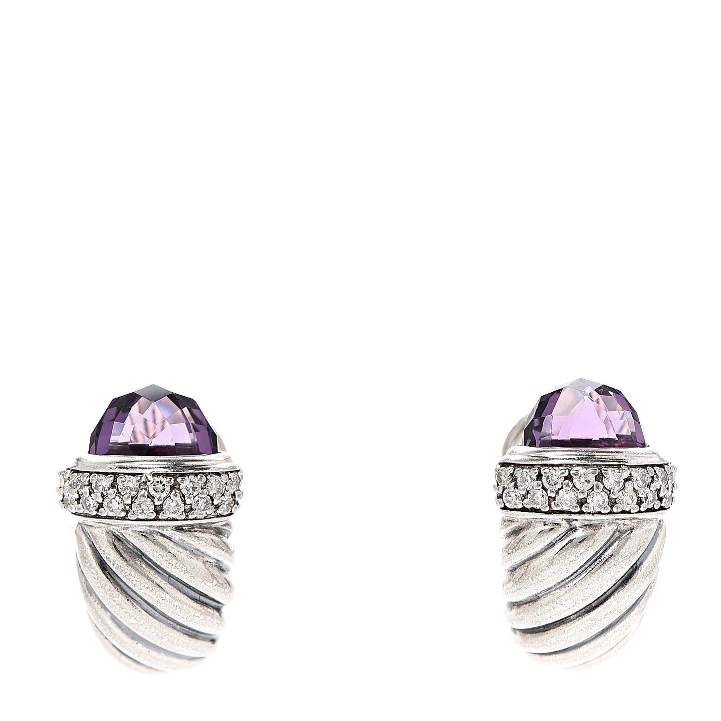 Sterling Silver Diamond Amethyst Shrimp Earrings