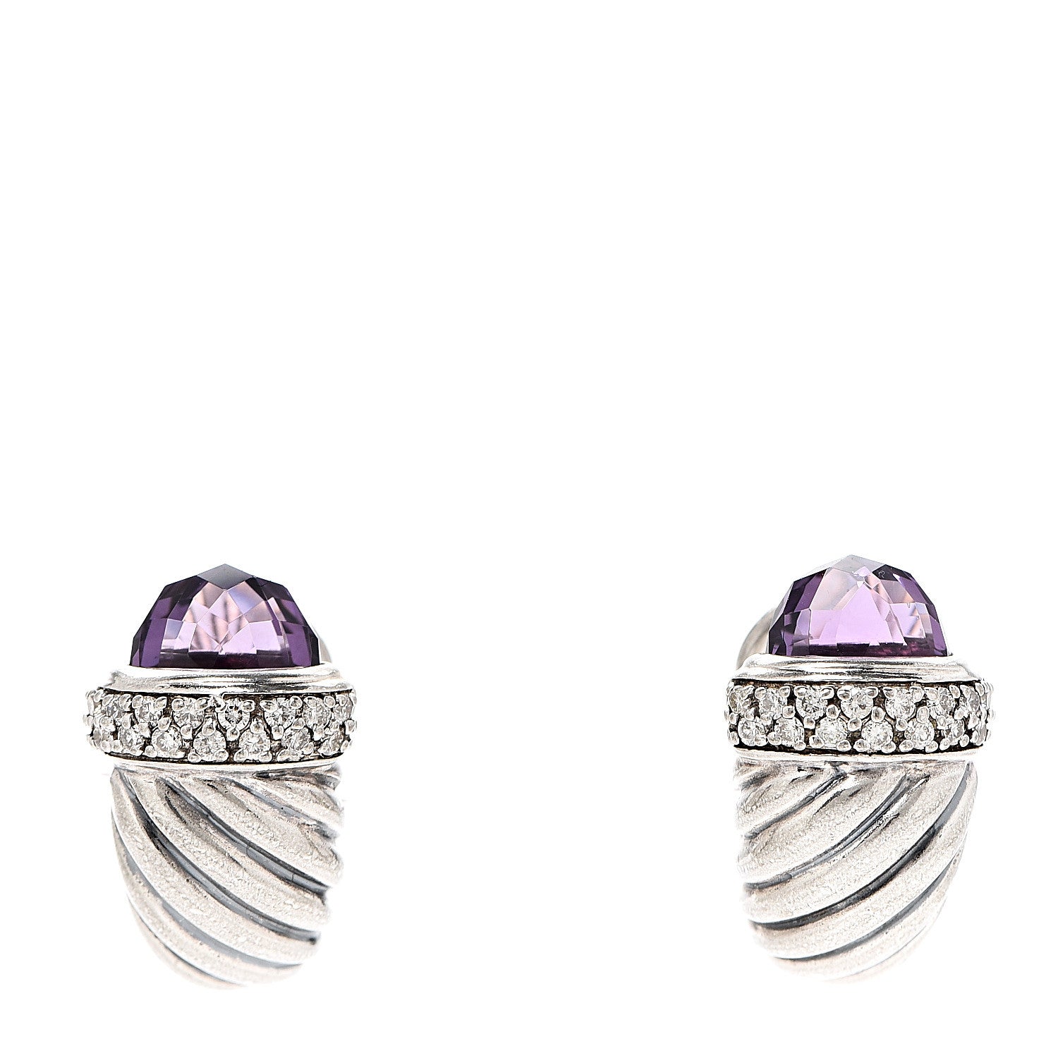 David Yurman Sterling Silver Diamond Amethyst Shrimp Earrings 1 of 6